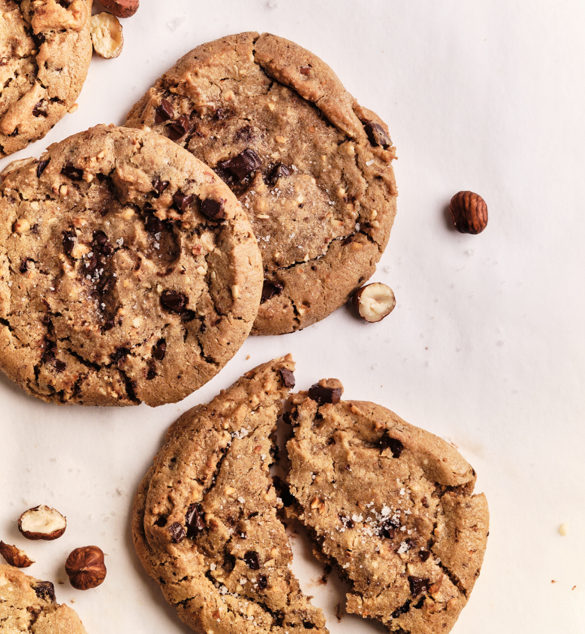 50 Plant-based Cookies 80g: Hazelnut Dark Chocolate Chips