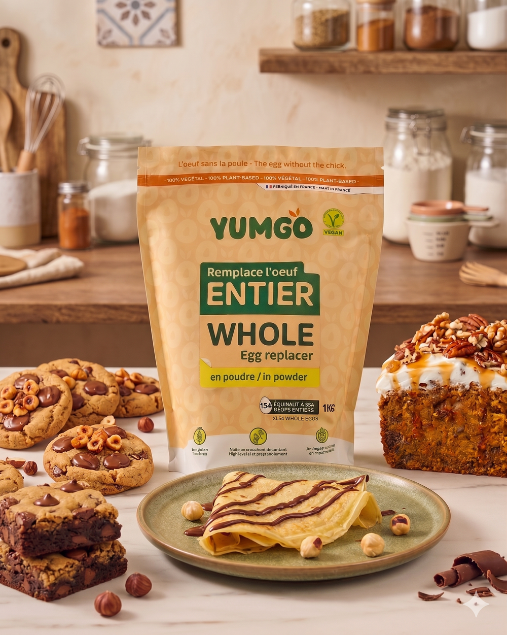 Yumgo Entier Poudre 1kg - Remplace l'œuf entier dans toutes vos recettes (≃ 154 œufs)