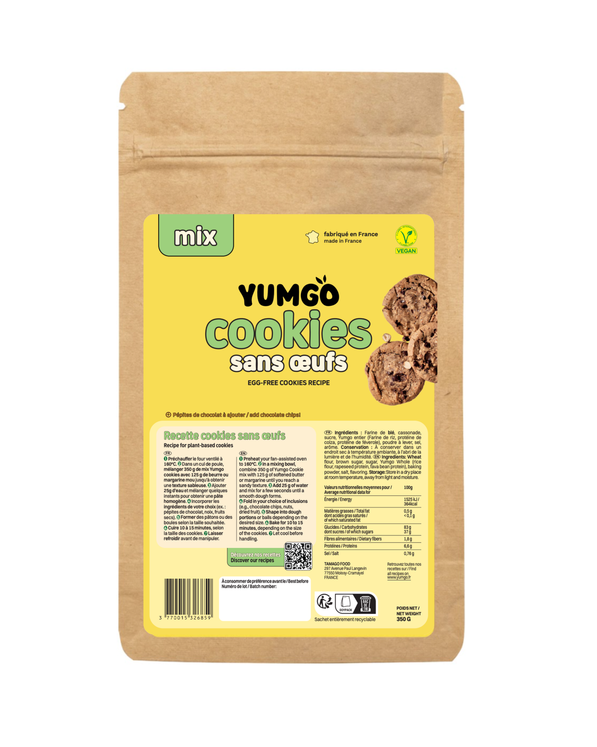 Pack Mix Yumgo - Pancakes sans œufs 200g + Cookies sans œufs 350g