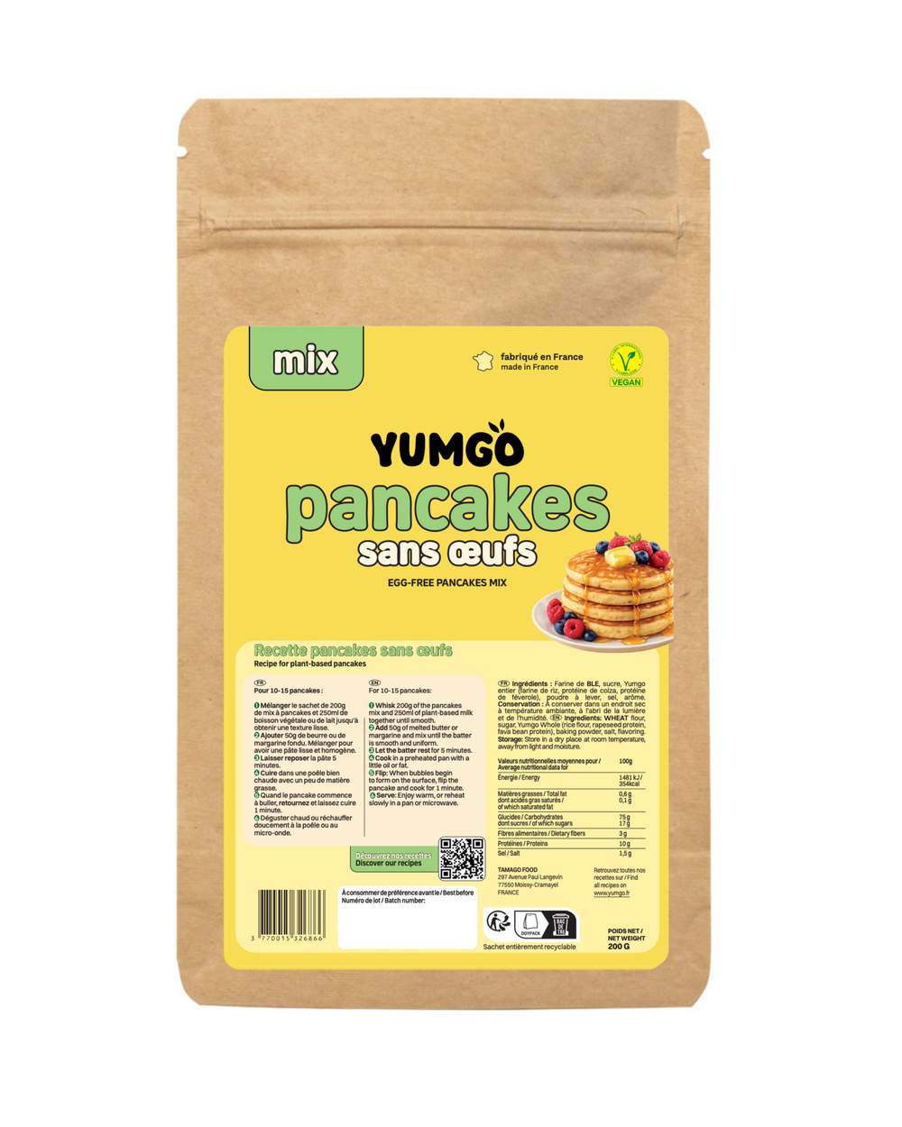 Mix Pancakes sans oeufs 200g