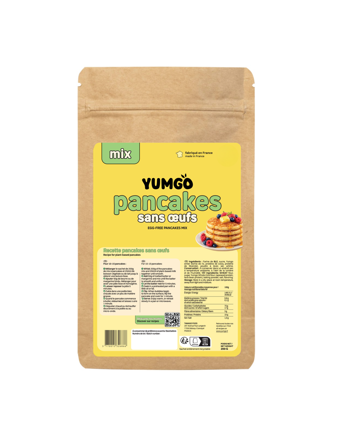 Mix Pancakes sans oeufs 200g