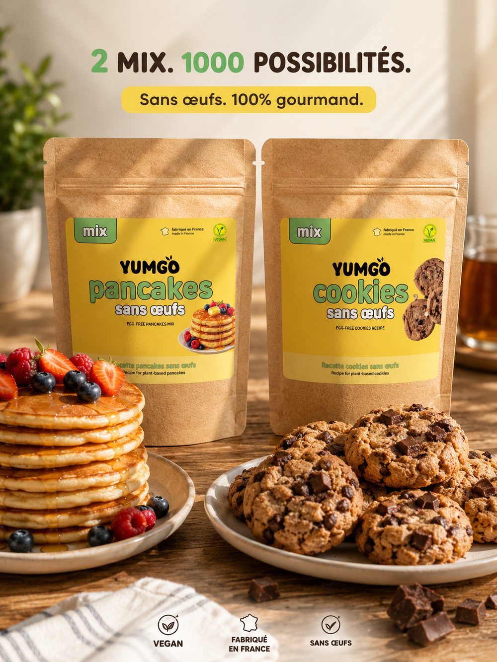 Pack Mix Yumgo - Pancakes sans œufs 200g + Cookies sans œufs 350g